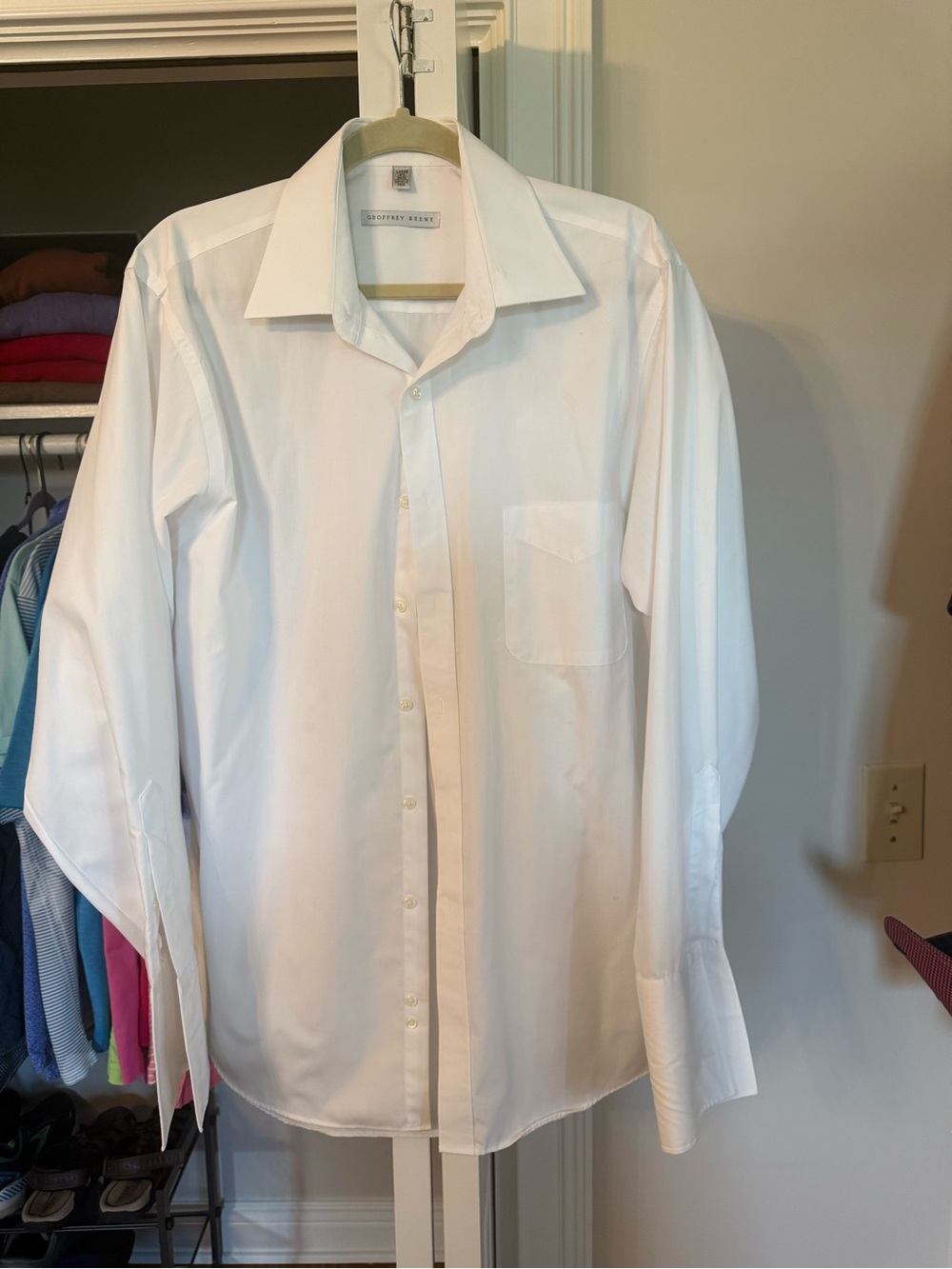 Geoffrey Beene White Long-Sleeve Dress Shirt (tuxedo cuffs)
